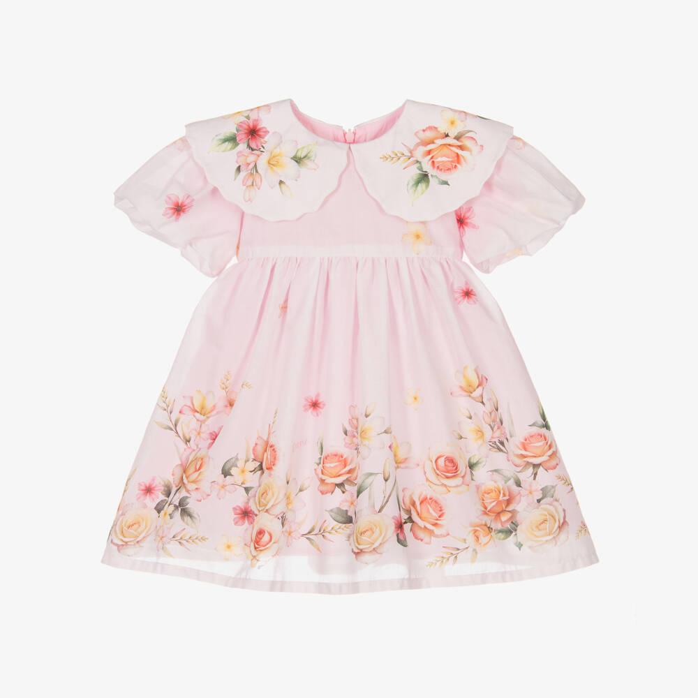 EIRENE-Baby Girls Pale Pink Cotton Floral Dress | Childrensalon Outlet