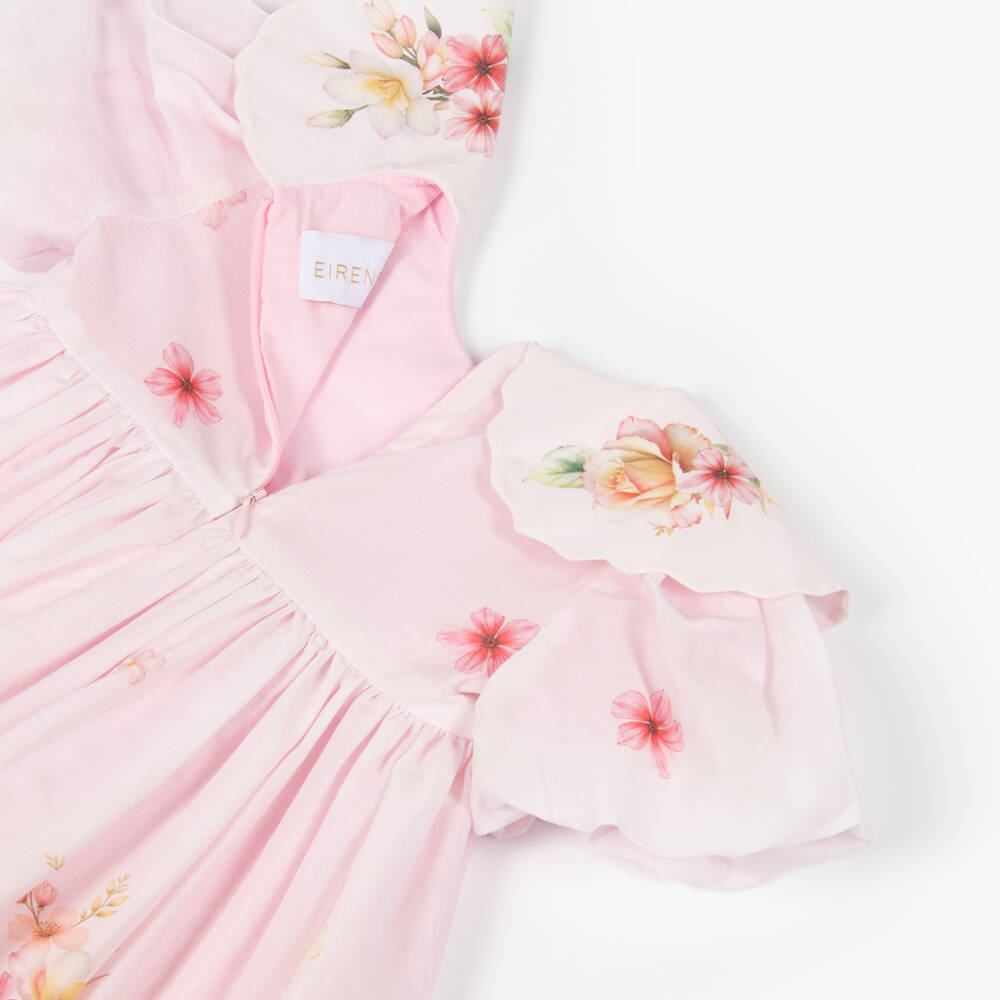 EIRENE-Baby Girls Pale Pink Cotton Floral Dress | Childrensalon Outlet