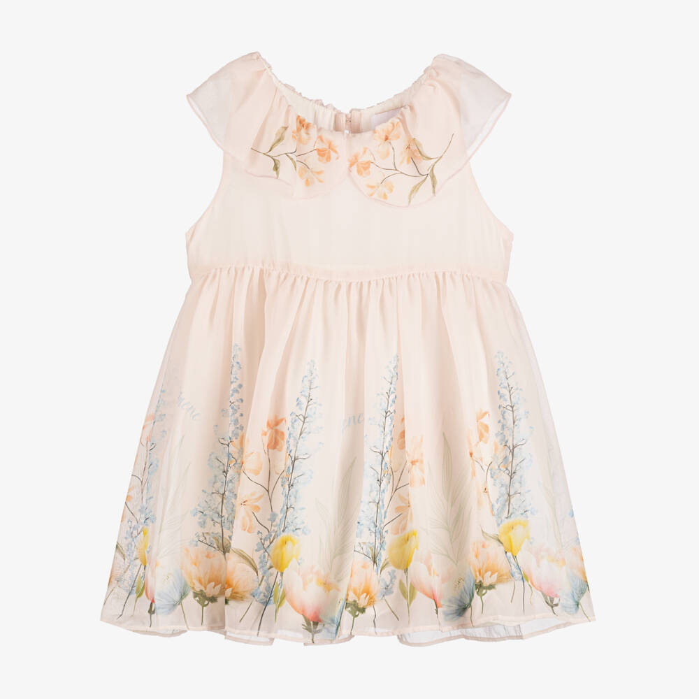 EIRENE-Baby Girls Pale Pink Floral Print Sleeveless Chiffon Dress | Childrensalon Outlet