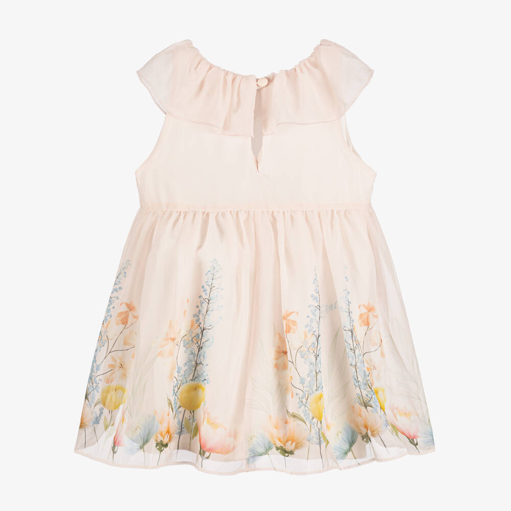 EIRENE-Baby Girls Pale Pink Floral Print Sleeveless Chiffon Dress | Childrensalon Outlet