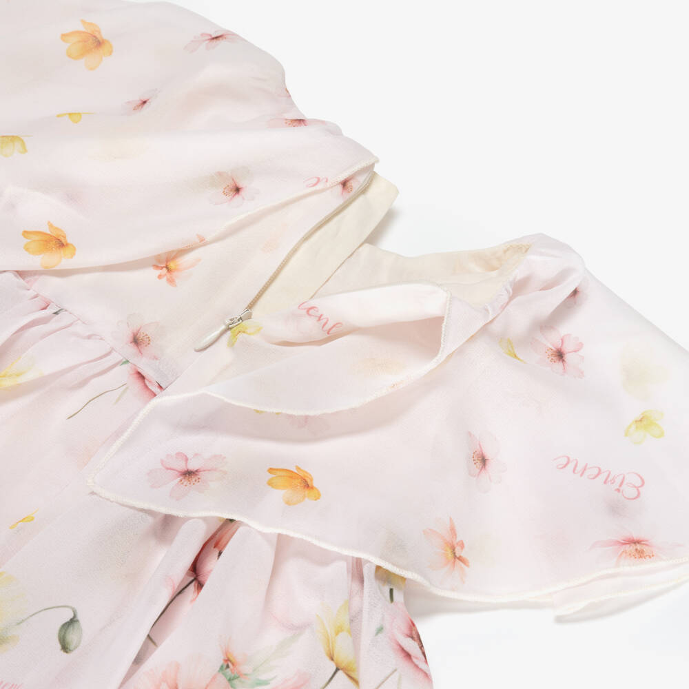 EIRENE-Baby Girls Pink Tiered Chiffon Dress with Floral Print | Childrensalon Outlet