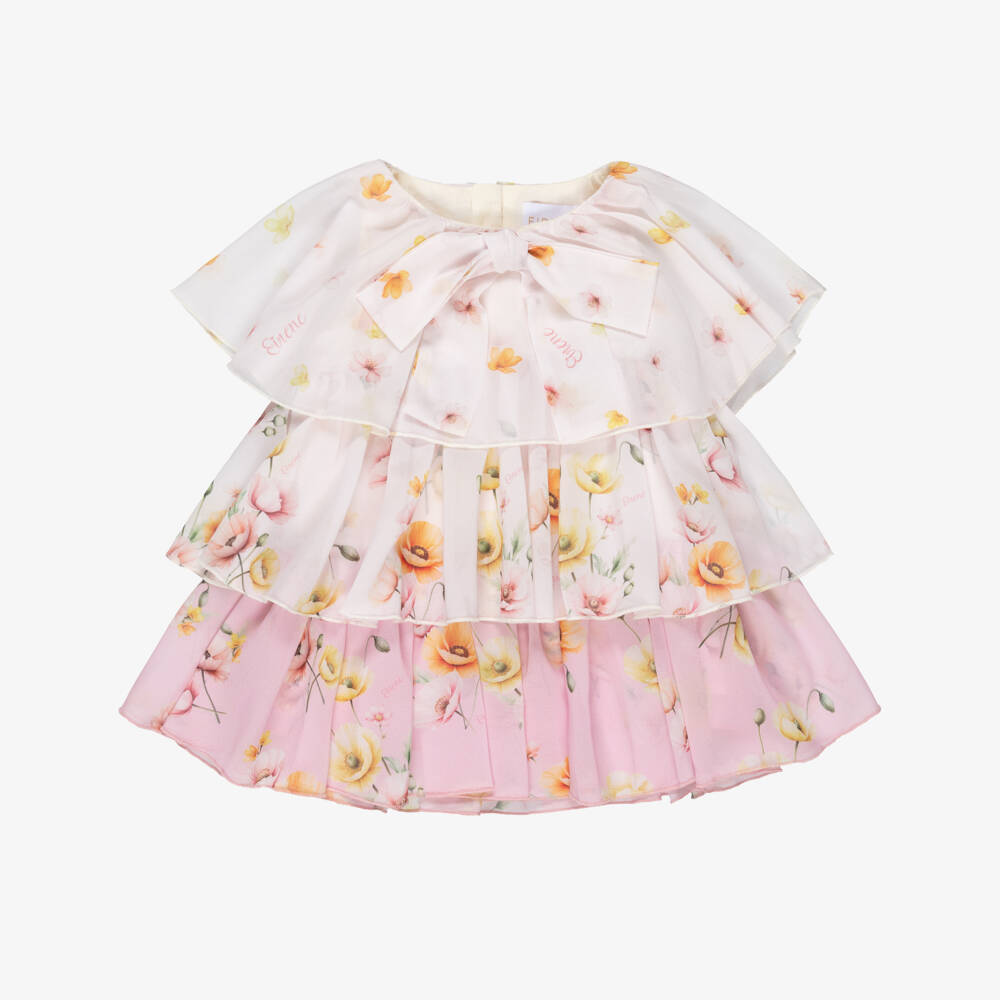 EIRENE-Baby Girls Pink Tiered Chiffon Dress with Floral Print | Childrensalon Outlet