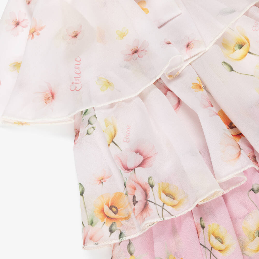 EIRENE-Baby Girls Pink Tiered Chiffon Dress with Floral Print | Childrensalon Outlet