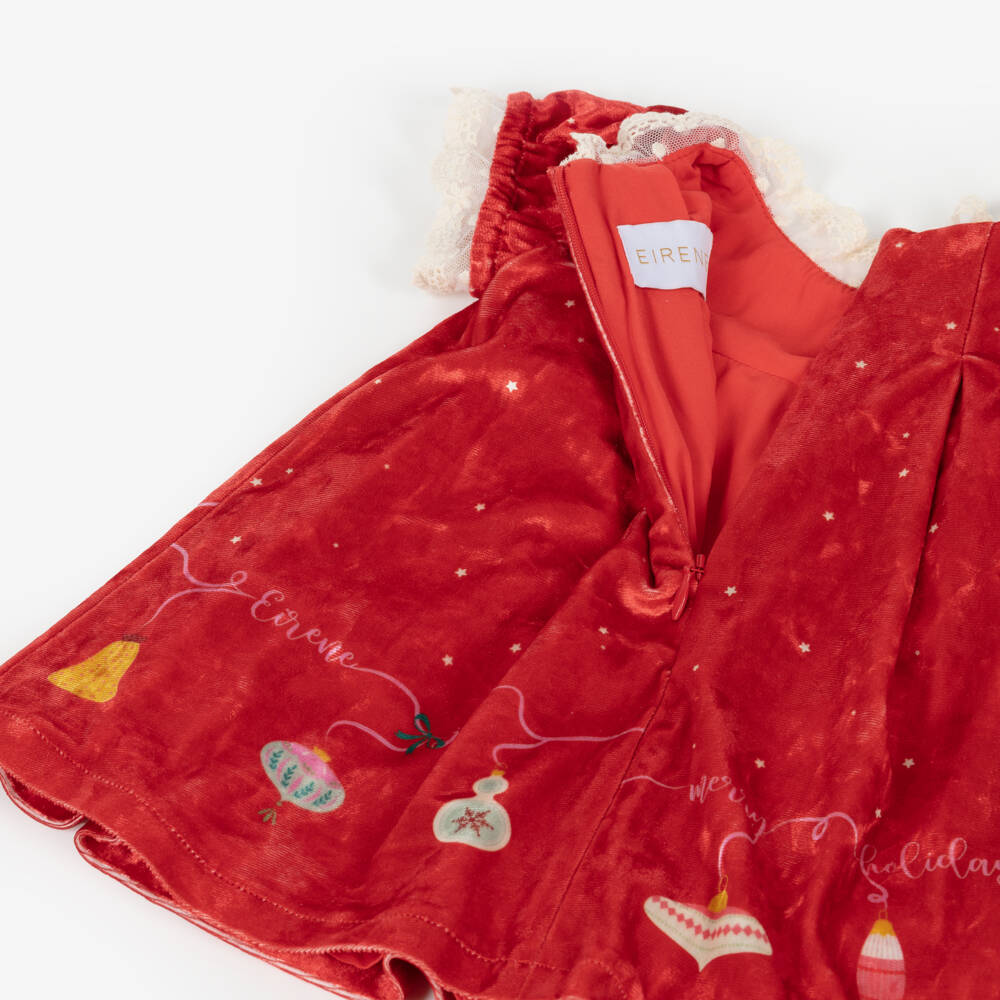 EIRENE-Baby Girls Red Velour Festive Swan Print Dress | Childrensalon Outlet