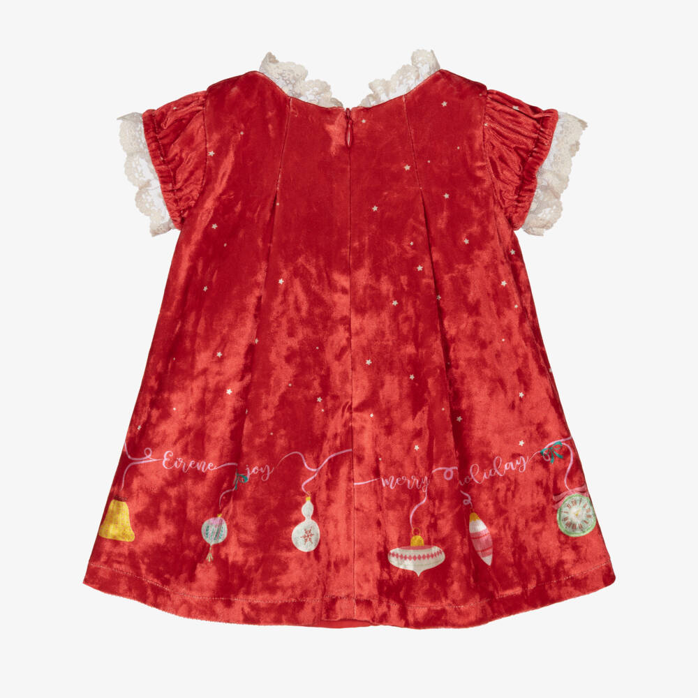 EIRENE-Baby Girls Red Velour Festive Swan Print Dress | Childrensalon Outlet