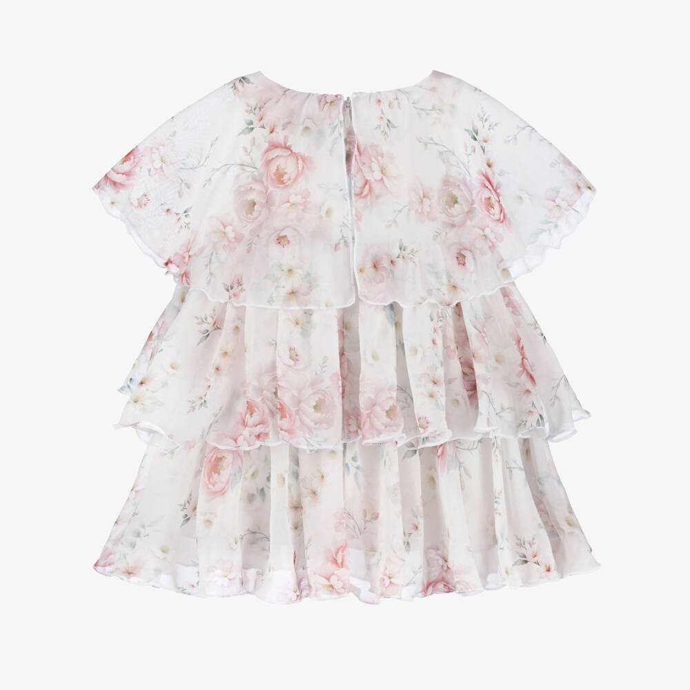 EIRENE-Baby Girls White & Pink Floral Chiffon Dress | Childrensalon Outlet