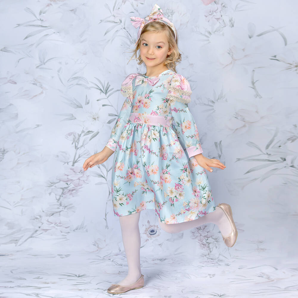 EIRENE-فستان قطن تويل لون أزرق بطبعة ورود | Childrensalon Outlet