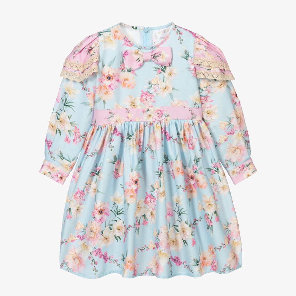 EIRENE - Robe fleurie bleue en coton  | Childrensalon