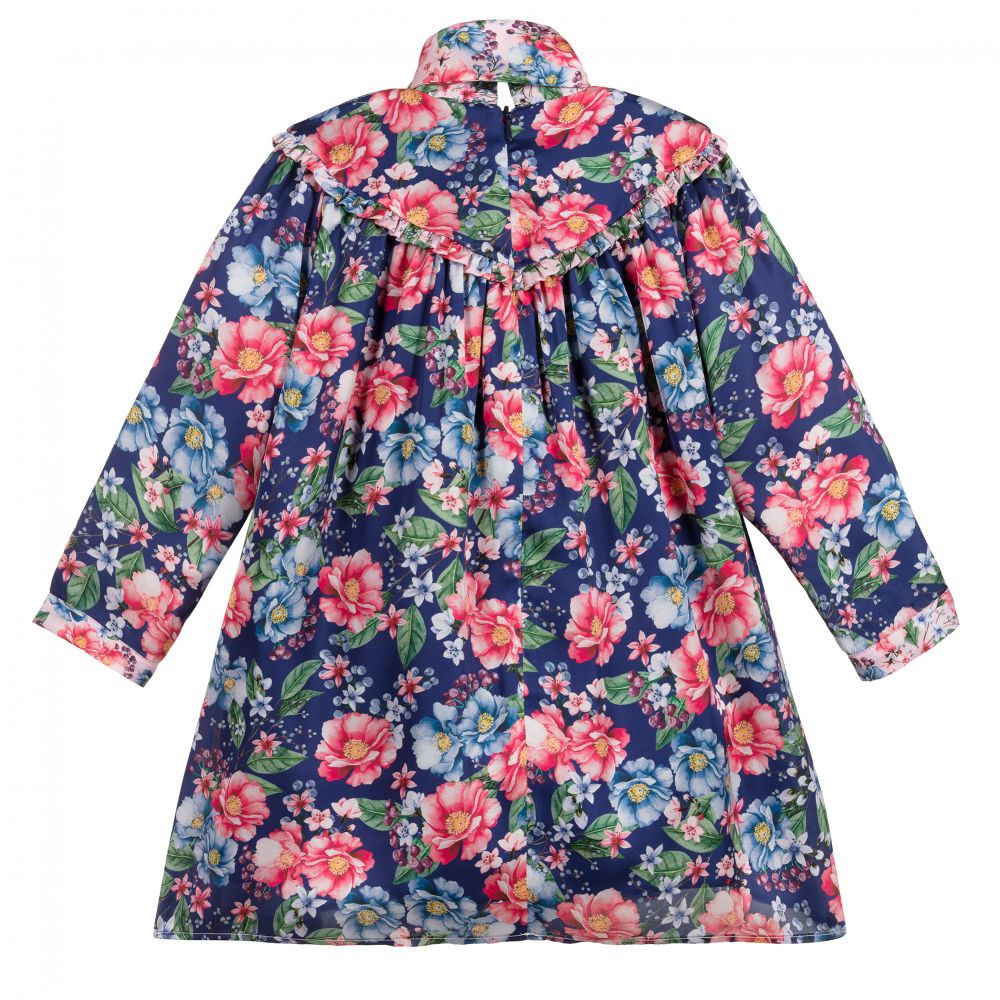 EIRENE-Blue Floral Dress with Bow | Childrensalon Outlet