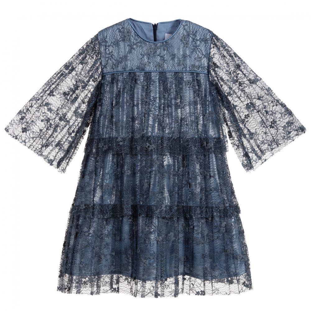 EIRENE - Синее кружевное многослойное платье | Childrensalon