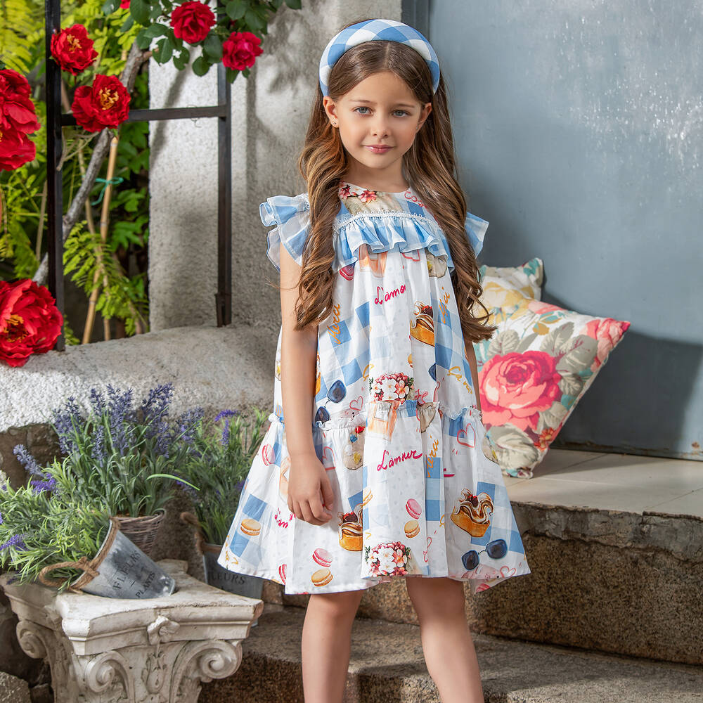 EIRENE-فستان قطن لون أزرق وأبيض | Childrensalon Outlet