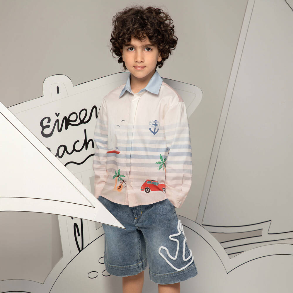 EIRENE-Boys Blue Cotton Denim Shorts with Rope Anchor Motif | Childrensalon Outlet