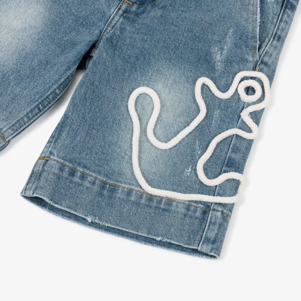 EIRENE-Boys Blue Cotton Denim Shorts with Rope Anchor Motif | Childrensalon Outlet
