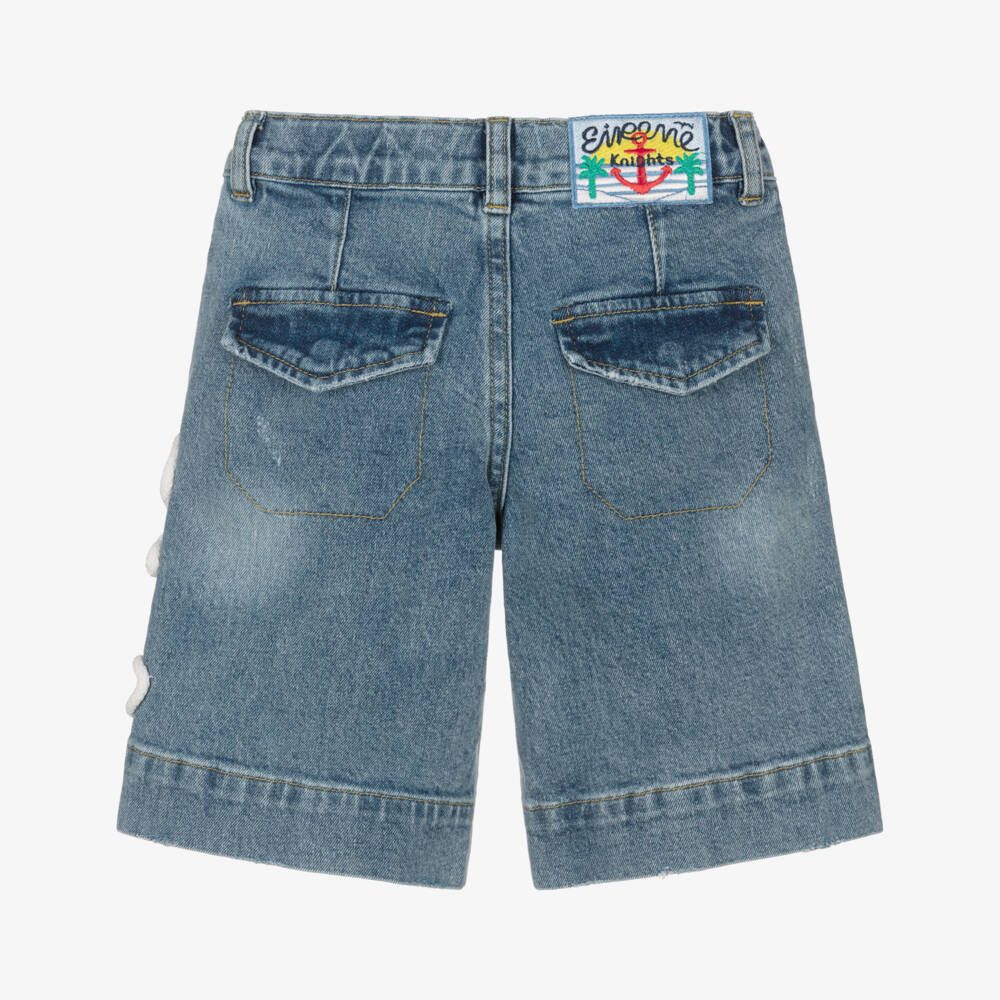 EIRENE-Boys Blue Cotton Denim Shorts with Rope Anchor Motif | Childrensalon Outlet