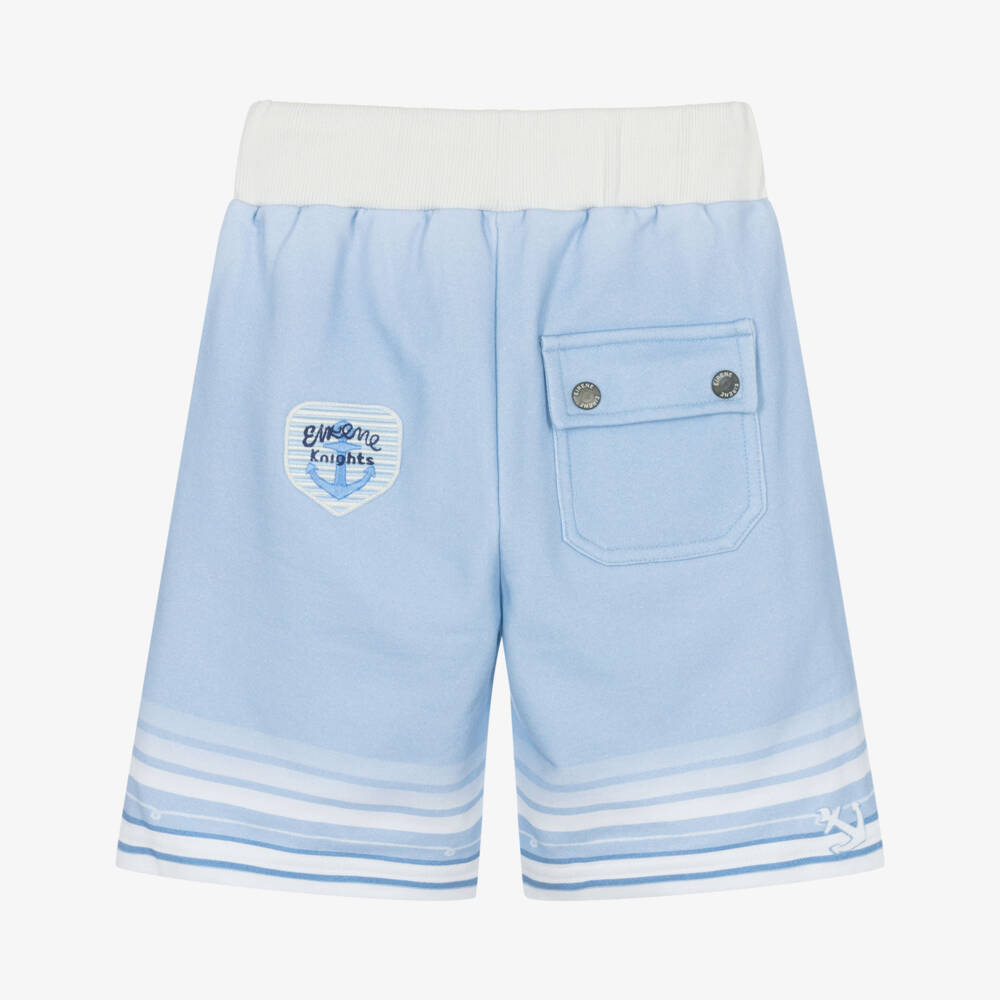 EIRENE-Boys Blue Cotton Jersey Sailboat Print Shorts | Childrensalon Outlet