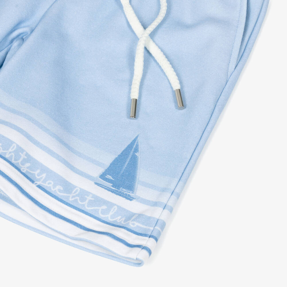 EIRENE-Boys Blue Cotton Jersey Sailboat Print Shorts | Childrensalon Outlet