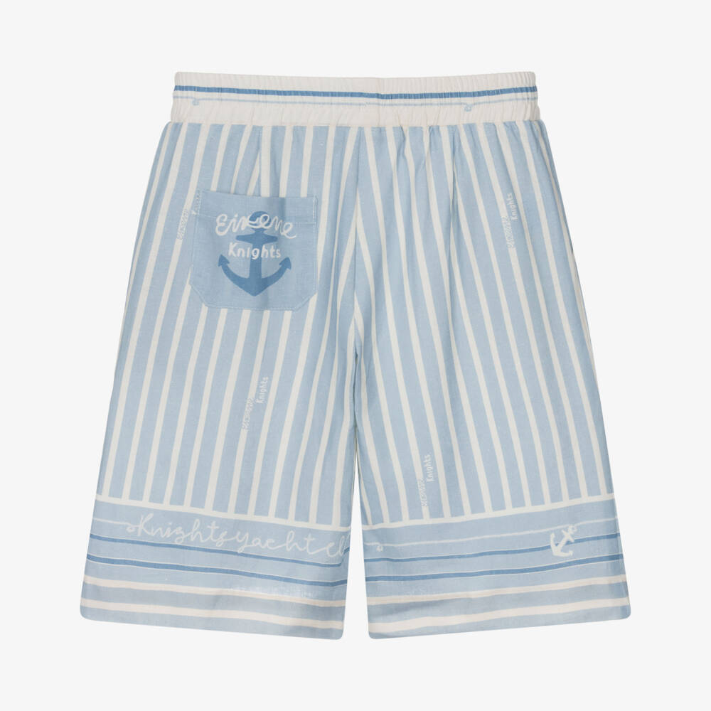 EIRENE-Boys Blue & Ivory Stripe Nautical Print Shorts | Childrensalon Outlet