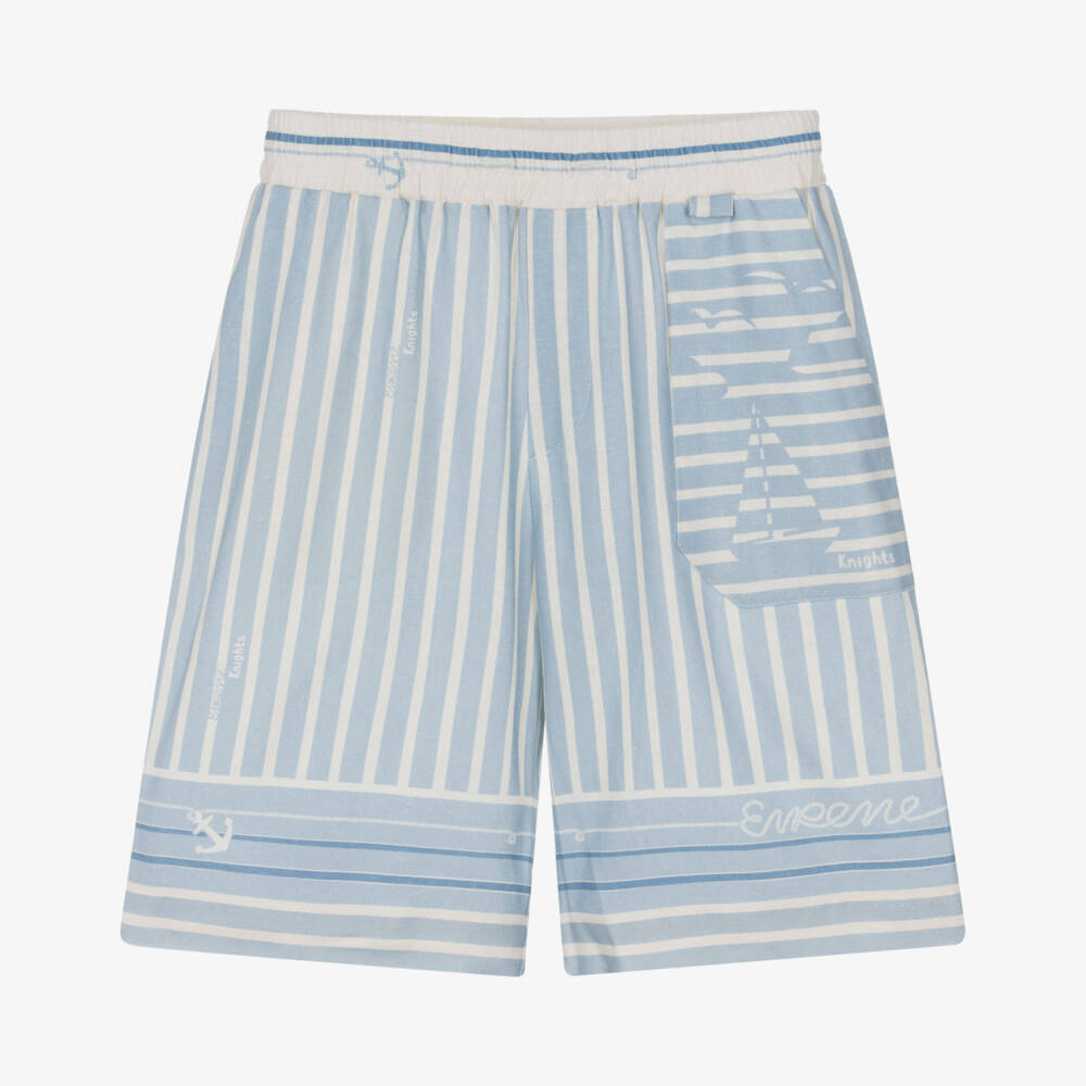 EIRENE-Boys Blue & Ivory Stripe Nautical Print Shorts | Childrensalon Outlet