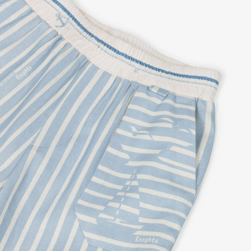EIRENE-Boys Blue & Ivory Stripe Nautical Print Shorts | Childrensalon Outlet