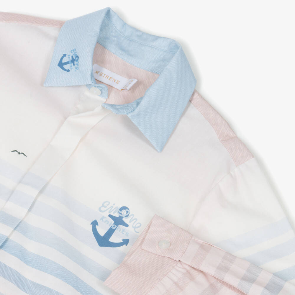 EIRENE-Boys White & Blue Stripe Cotton Shirt | Childrensalon Outlet