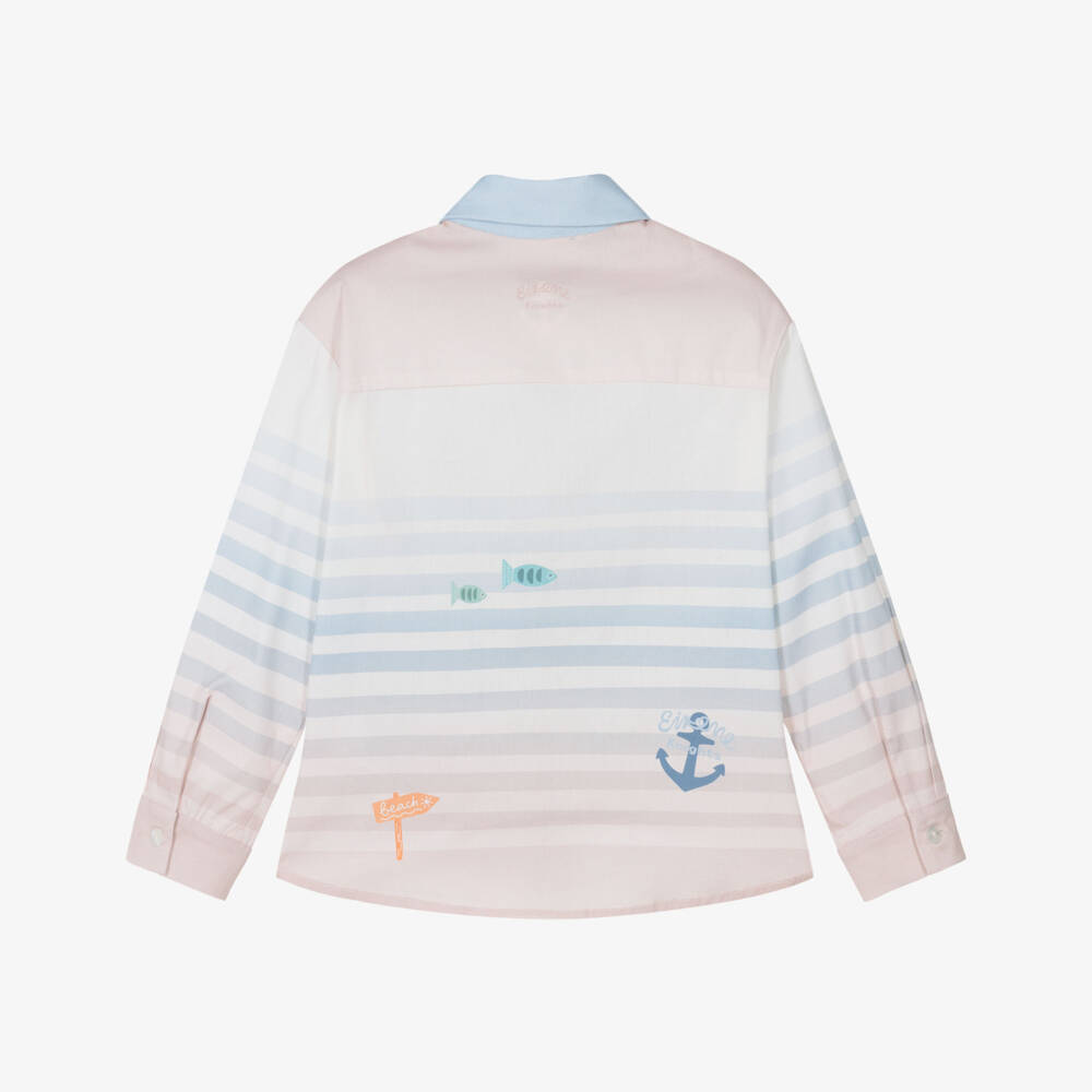 EIRENE-Boys White & Blue Stripe Cotton Shirt | Childrensalon Outlet