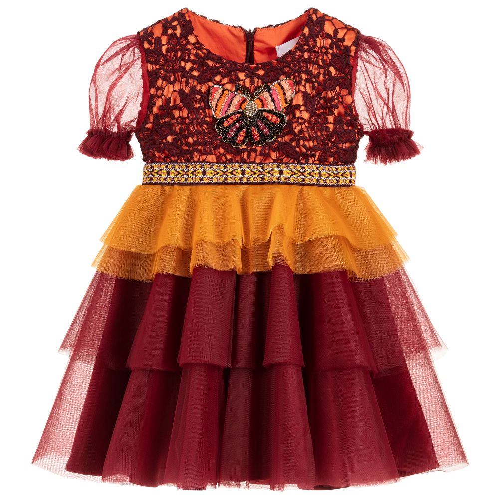 EIRENE - فستان تول لون أحمر برغندي و برتقالي | Childrensalon