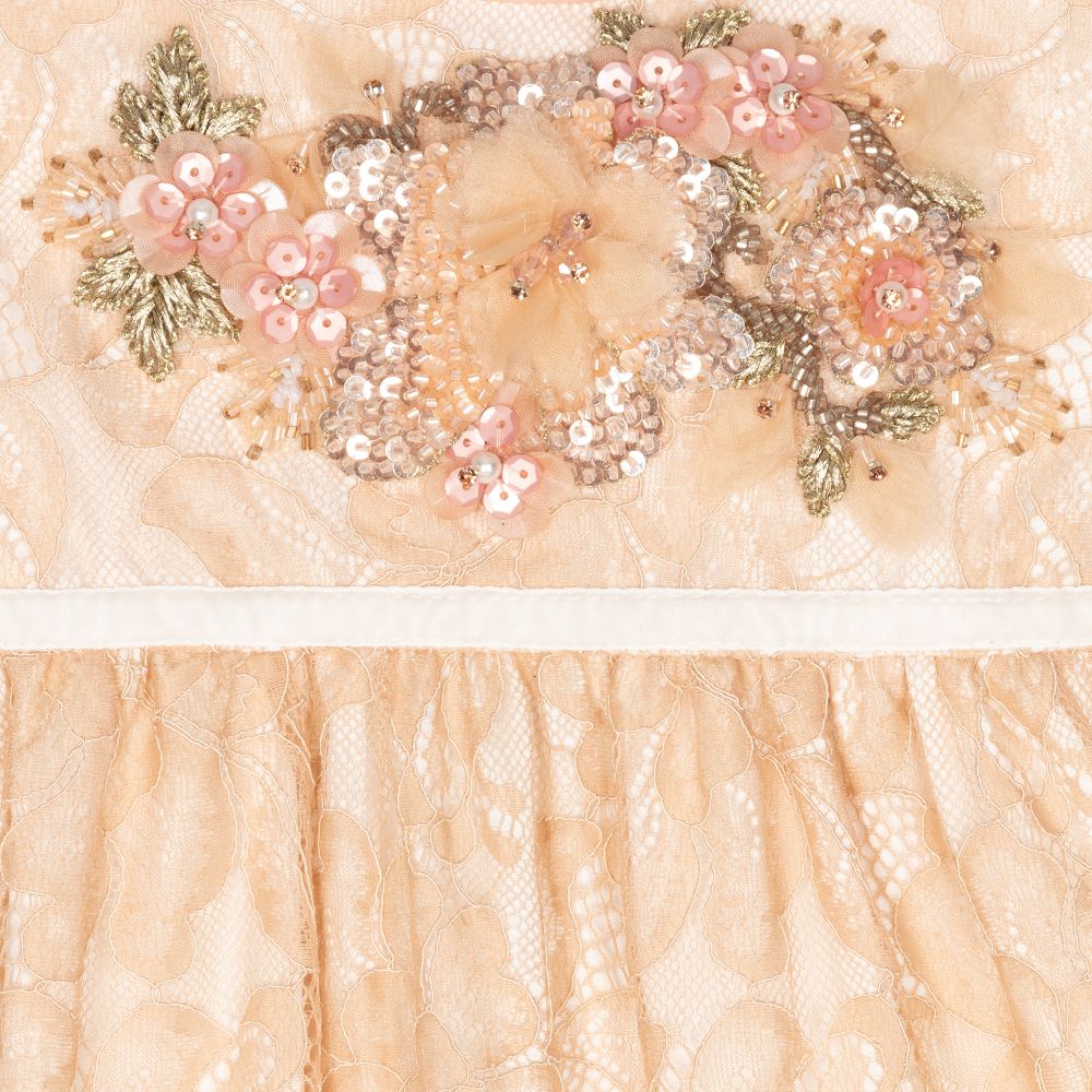 EIRENE-فستان دانتيل مطرز لون زهري بطبعة ورود | Childrensalon Outlet