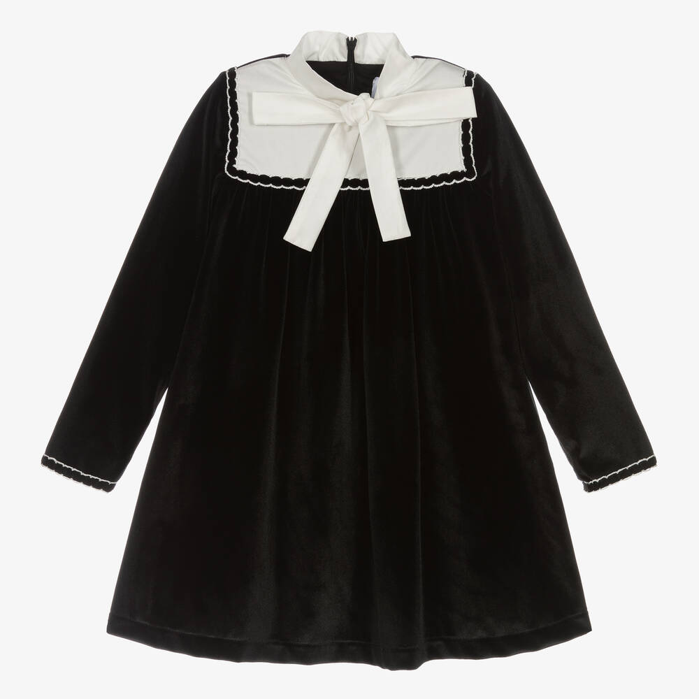 EIRENE - Girls Black Bow Velvet Dress | Childrensalon