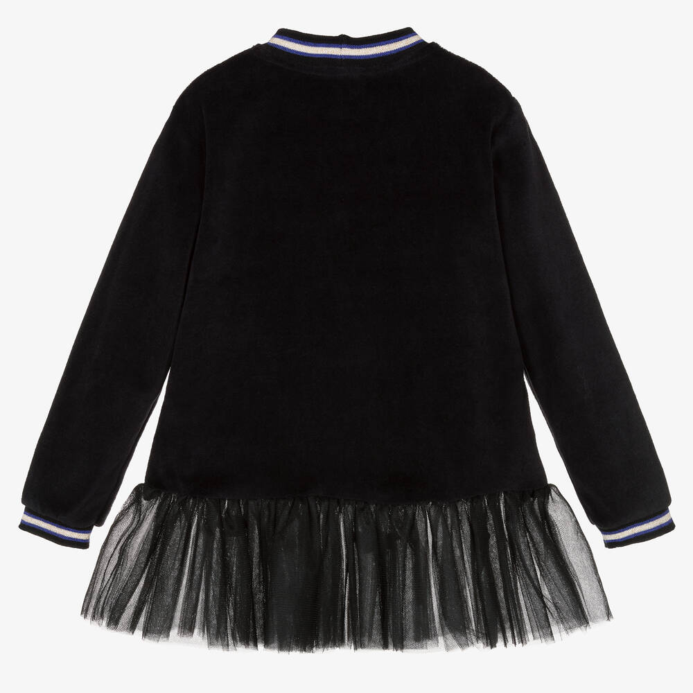 EIRENE-فستان قطن قطيفة وتول لون أسود مطرز بورود | Childrensalon Outlet