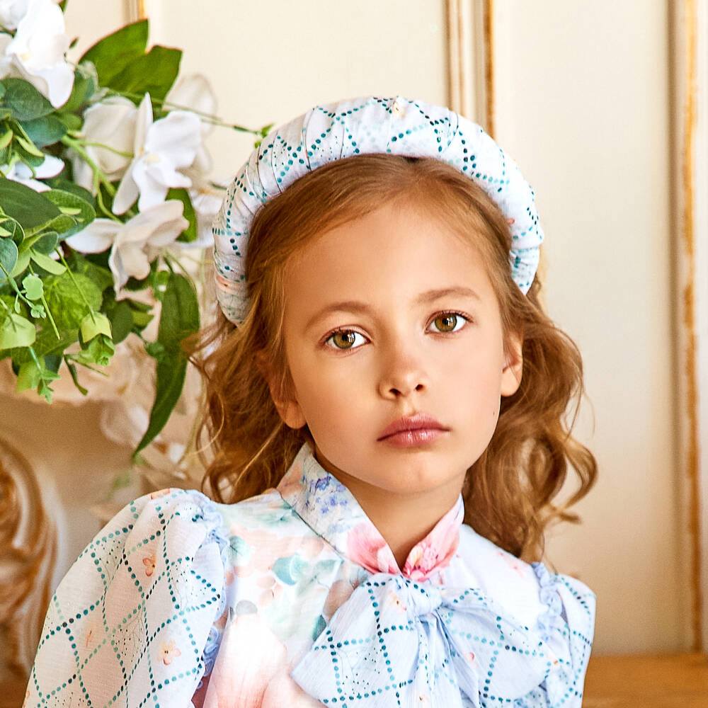 EIRENE-Girls Blue Floral Cross Padded Hairband | Childrensalon Outlet