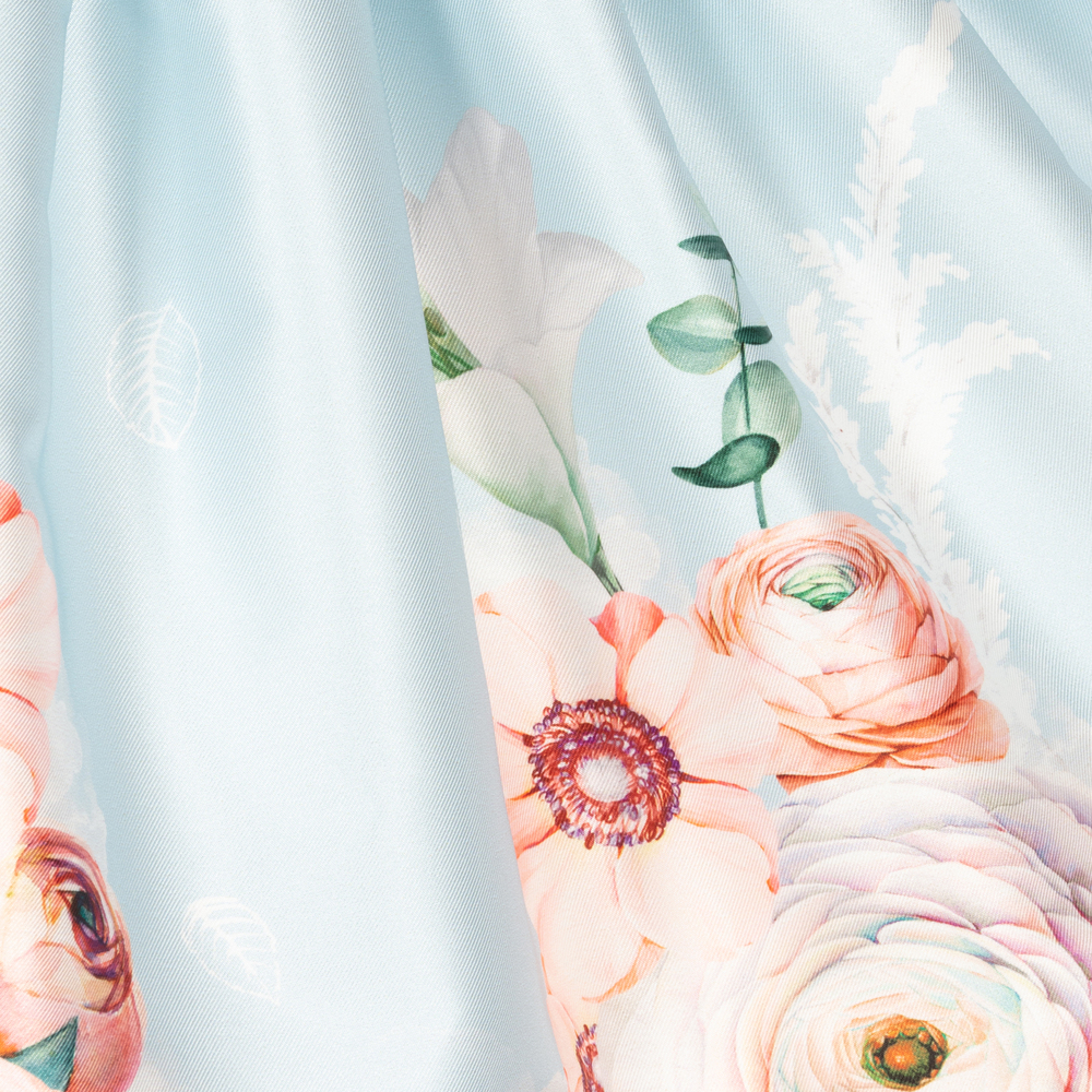 EIRENE-Girls Blue Floral Satin Dress | Childrensalon Outlet