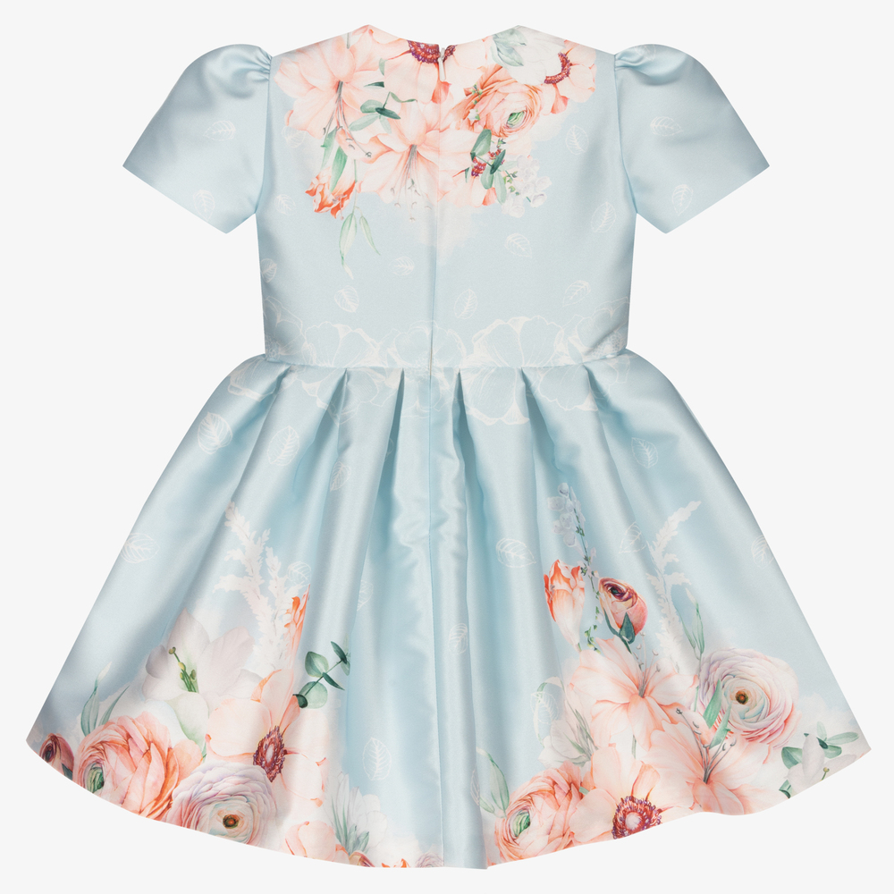 EIRENE-Girls Blue Floral Satin Dress | Childrensalon Outlet