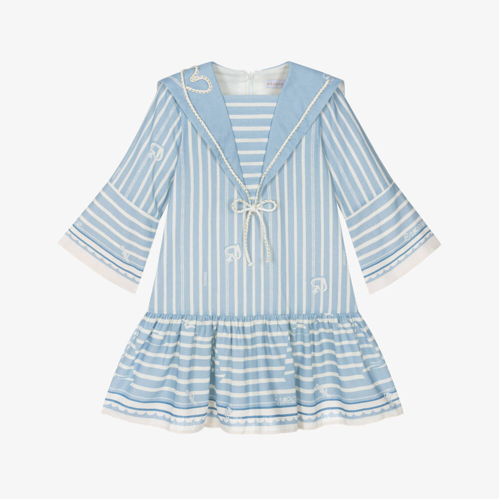 EIRENE-Girls Blue & Ivory Stripe Nautical Dress | Childrensalon Outlet