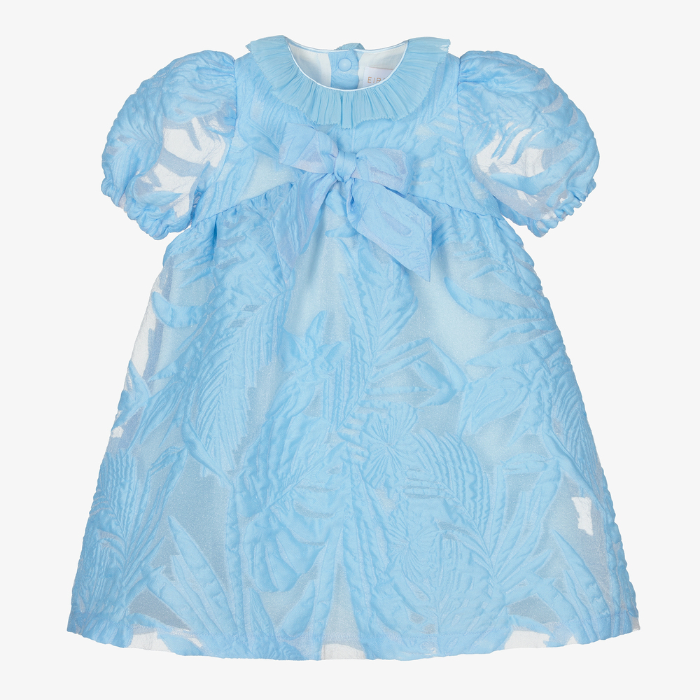 EIRENE-Girls Blue Jacquard Bow Dress | Childrensalon Outlet