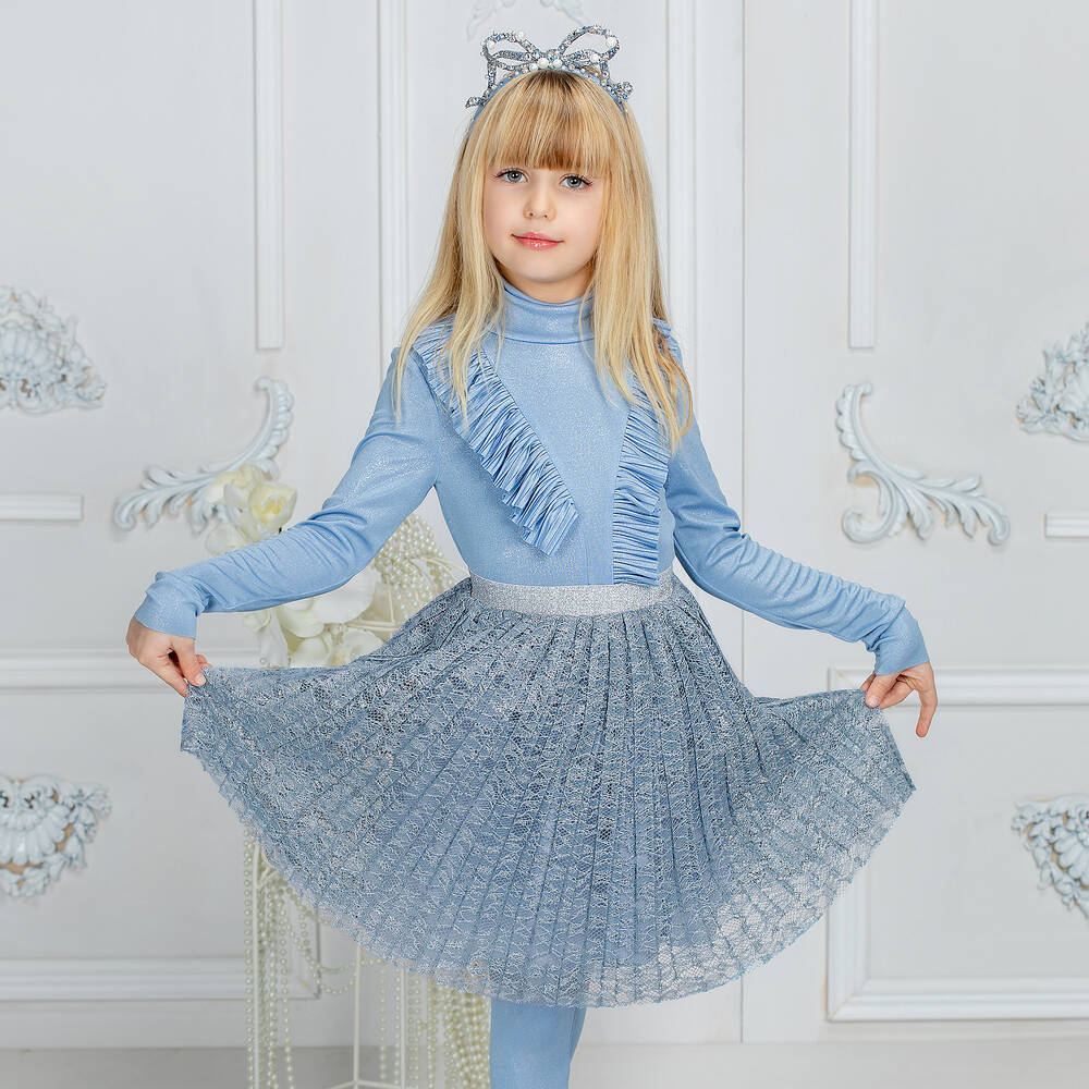 إيرين-تنورة دانتيل بكسرات لون أزرق | Childrensalon Outlet