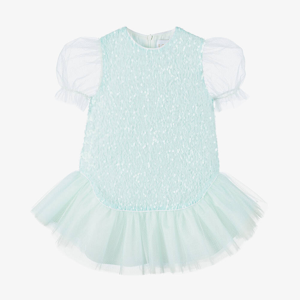 EIRENE-Girls Blue Sequin Tulle Dress | Childrensalon Outlet