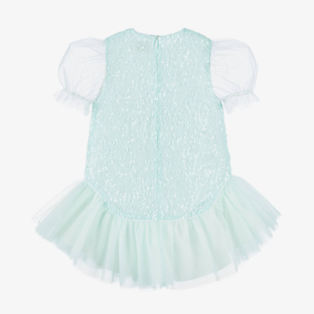 EIRENE-Girls Blue Sequin Tulle Dress | Childrensalon Outlet