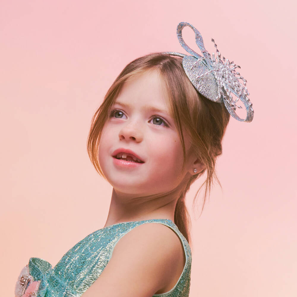 EIRENE-Girls Blue & Silver Bow Hairband  | Childrensalon Outlet