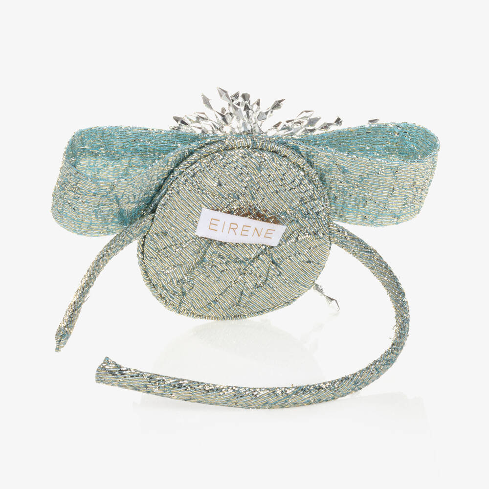 EIRENE-Girls Blue & Silver Bow Hairband  | Childrensalon Outlet
