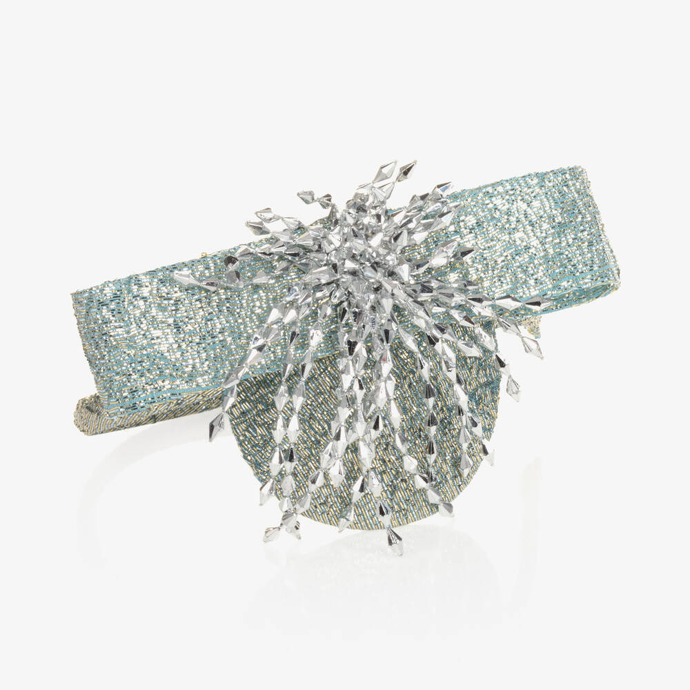 EIRENE-Girls Blue & Silver Bow Hairband  | Childrensalon Outlet