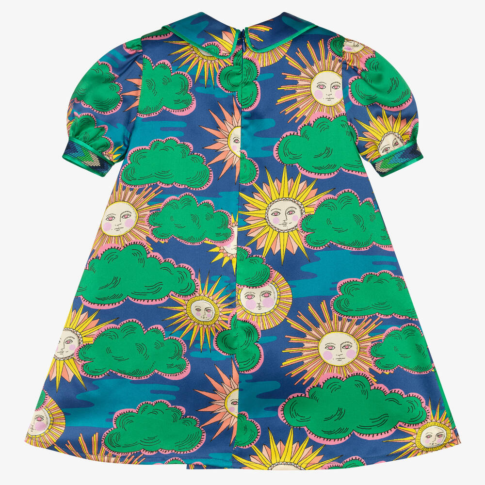 EIRENE-Girls Blue Sun & Cloud Silk Dress | Childrensalon Outlet