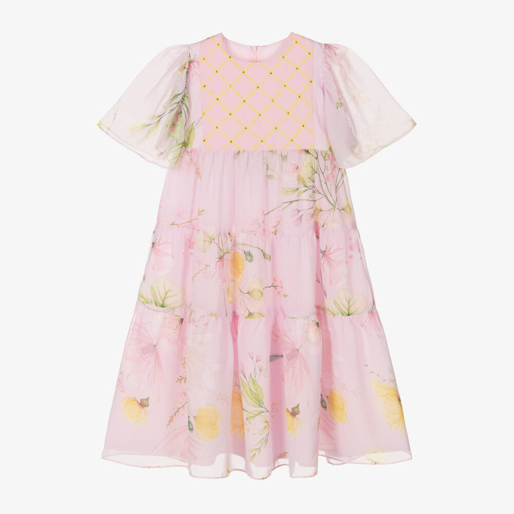 EIRENE-Girls Blush Chiffon Floral Dress | Childrensalon Outlet