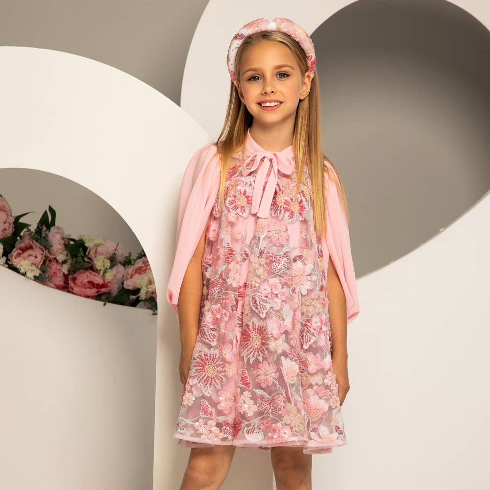 EIRENE-Girls Blush Floral Sequin Gown | Childrensalon Outlet