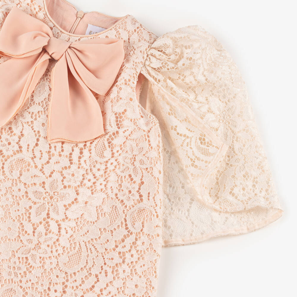 EIRENE-Girls Blush Lace & Satin Bow Dress | Childrensalon Outlet