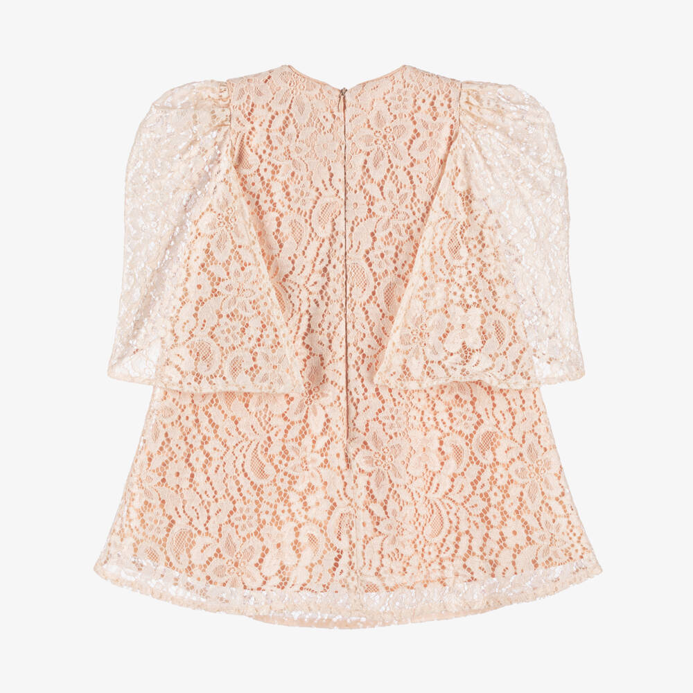 EIRENE-Girls Blush Lace & Satin Bow Dress | Childrensalon Outlet
