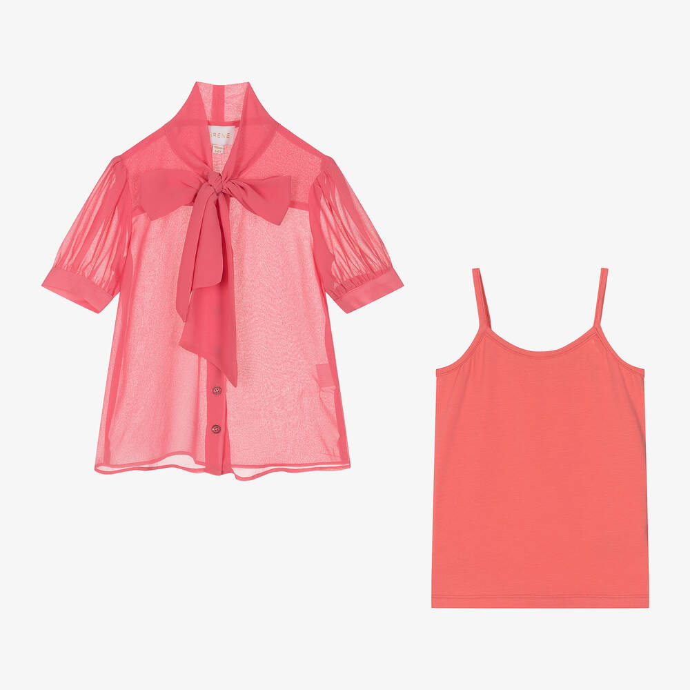EIRENE Girls Coral Pink Crepe Chiffon Blouse