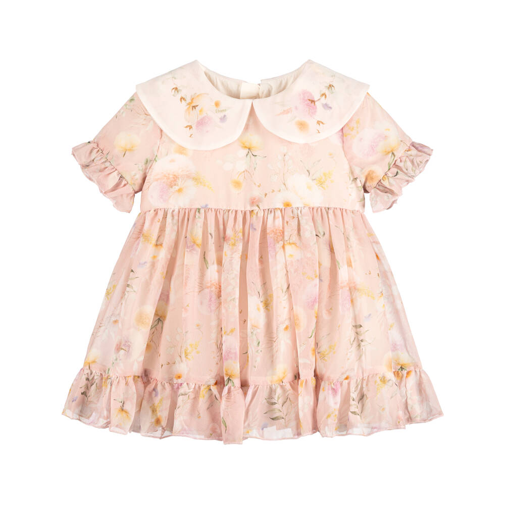 EIRENE-Girls Dusky Pink Floral Print Chiffon Dress | Childrensalon Outlet