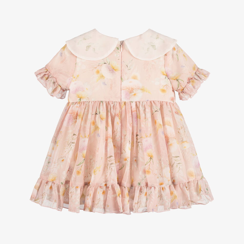 EIRENE-Girls Dusky Pink Floral Print Chiffon Dress | Childrensalon Outlet