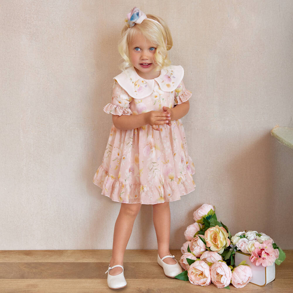 EIRENE-Girls Dusky Pink Floral Print Chiffon Dress | Childrensalon Outlet