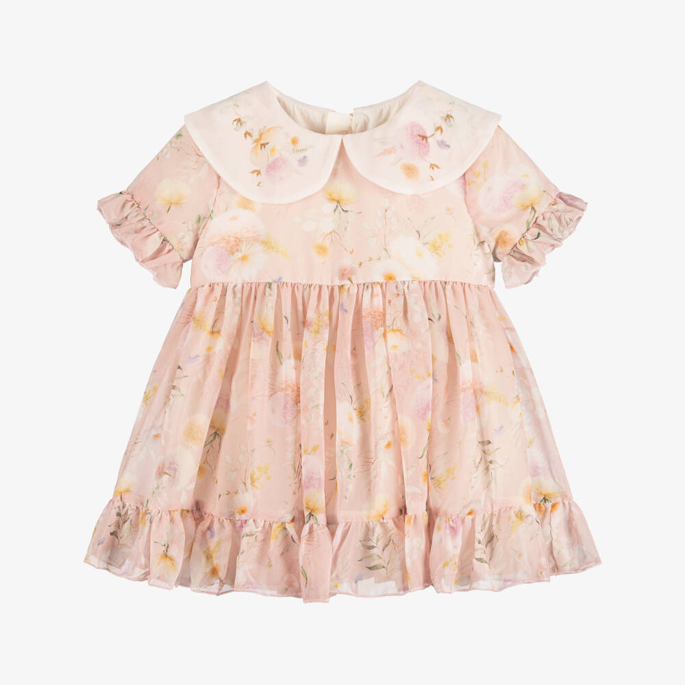 EIRENE-Girls Dusky Pink Floral Print Chiffon Dress | Childrensalon Outlet